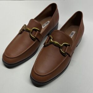 BibiLou Anthropologie Zagreb Loafers Shoes Leather Horsebit Tan Brown Gold 9